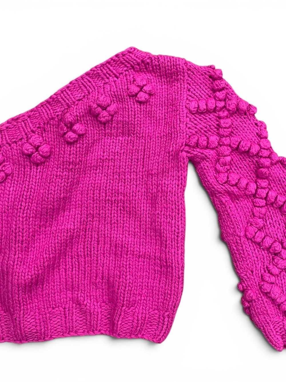 Vici Off-Shoulder Bubble Knit Sweater in Hot Pink XL